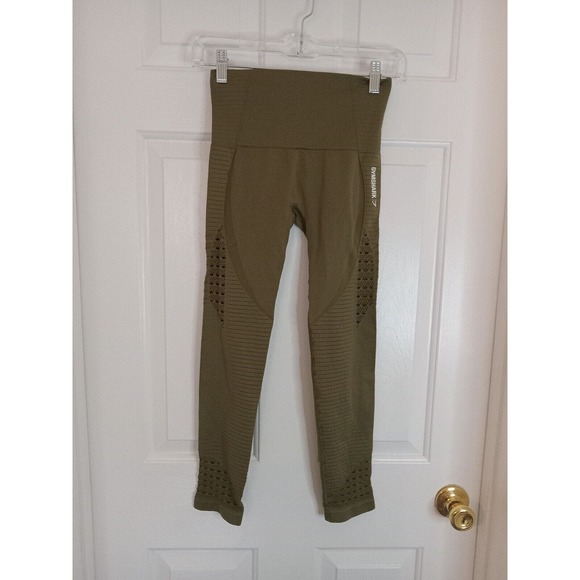 GYMSHARK Energy Seamless‎ Leggings Womens Size Small Olive Green High Rise - Picture 2 of 16